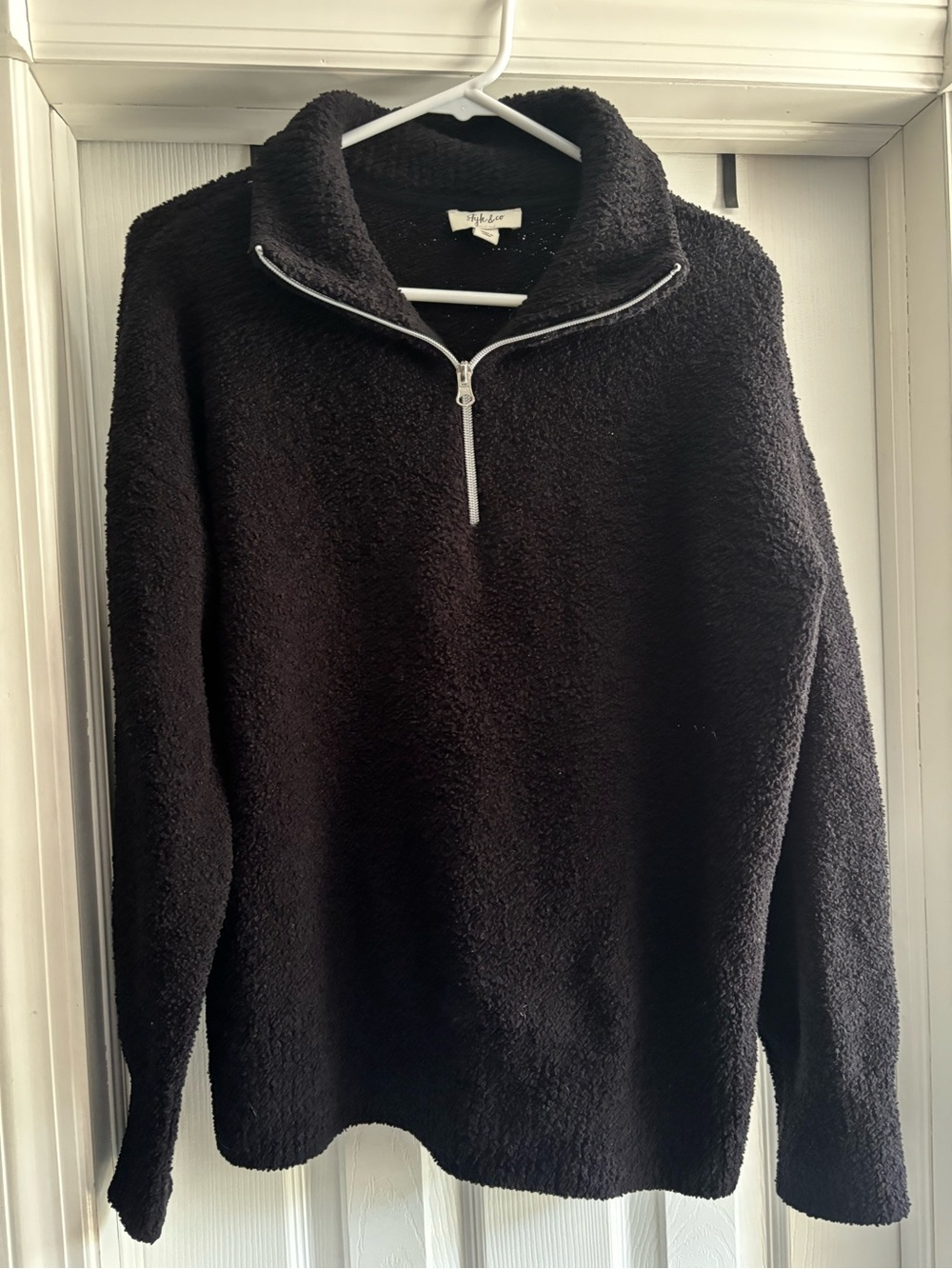 Style & Co. Black Sherpa Half-Zip Pullover